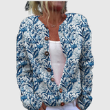 Karin™ | Cardigan with Blue Leaf Pattern