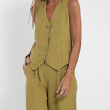Aira | Buttoned Waistcoat & Wide-Leg Trousers Set