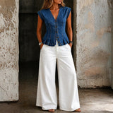 Dorothea - Denim-Top mit V-Ausschnitt