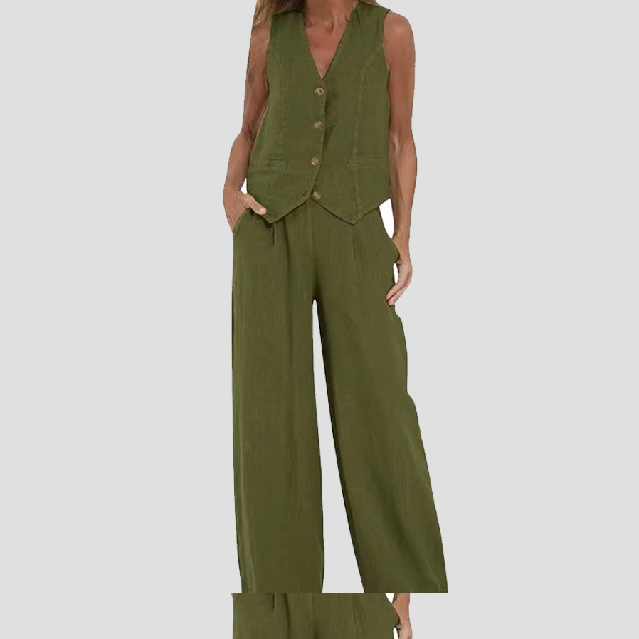 Aira | Buttoned Waistcoat & Wide-Leg Trousers Set