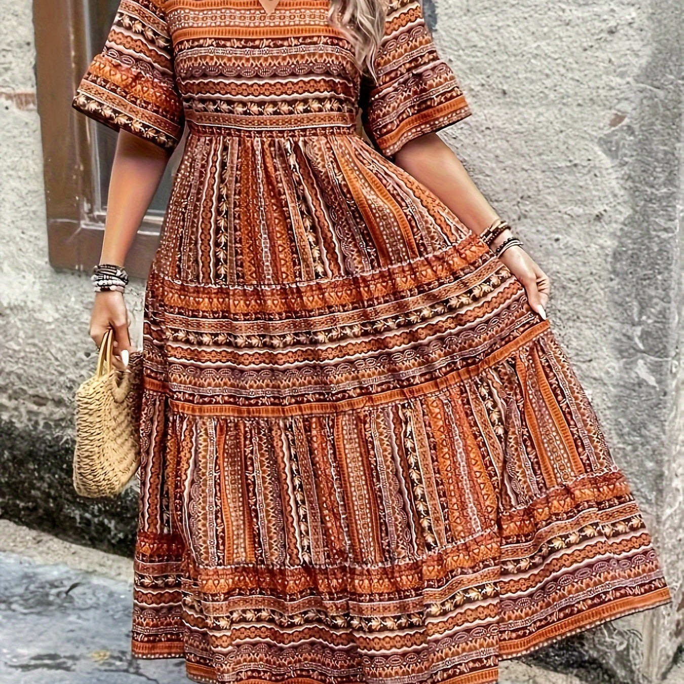 Joraine | Flowing Ethnic Print Dress