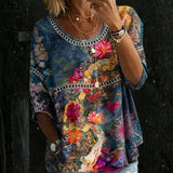 Erna - Vintage Blumen-Denim-Bluse