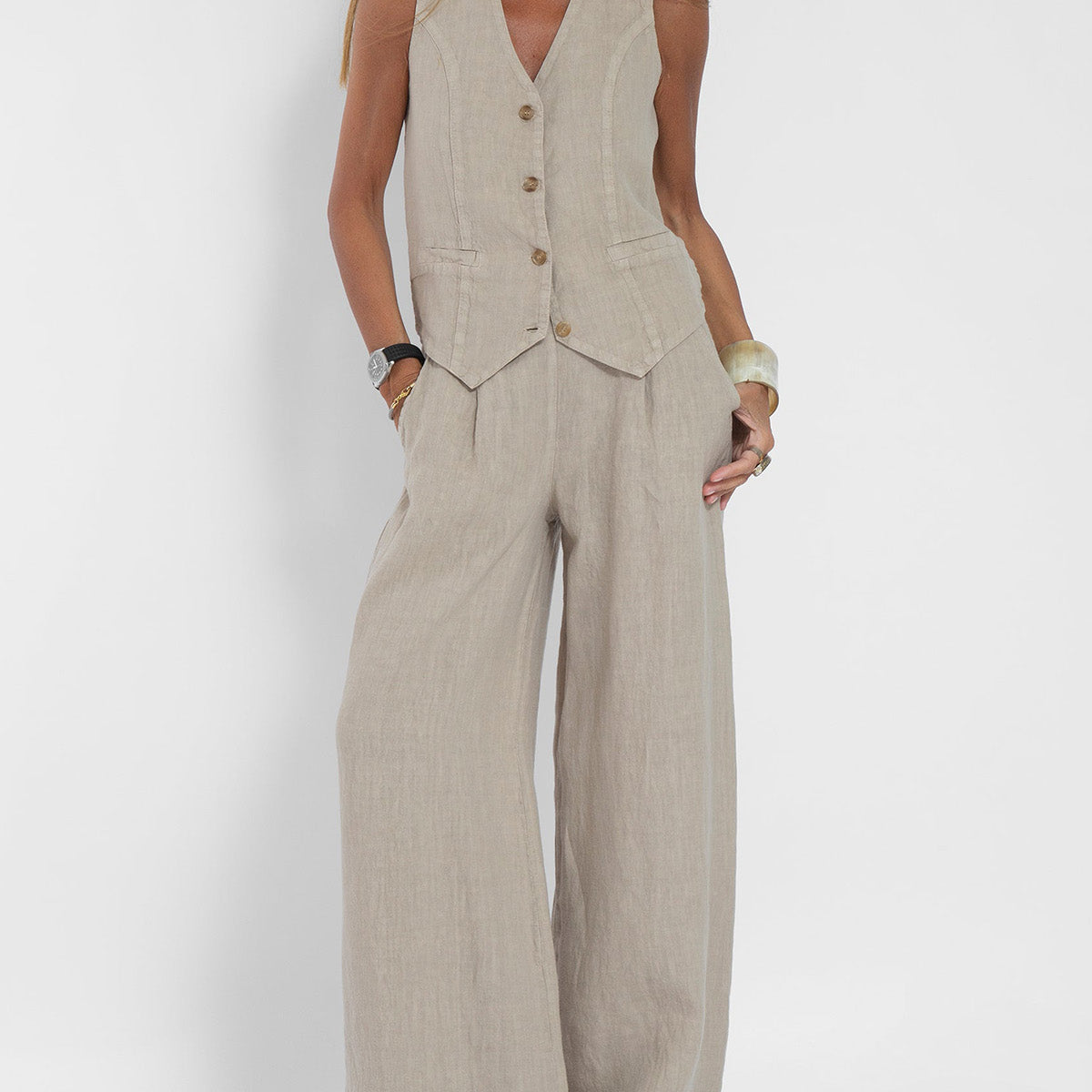 Aira | Buttoned Waistcoat & Wide-Leg Trousers Set