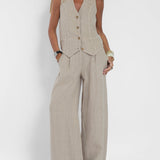 Aira | Buttoned Waistcoat & Wide-Leg Trousers Set