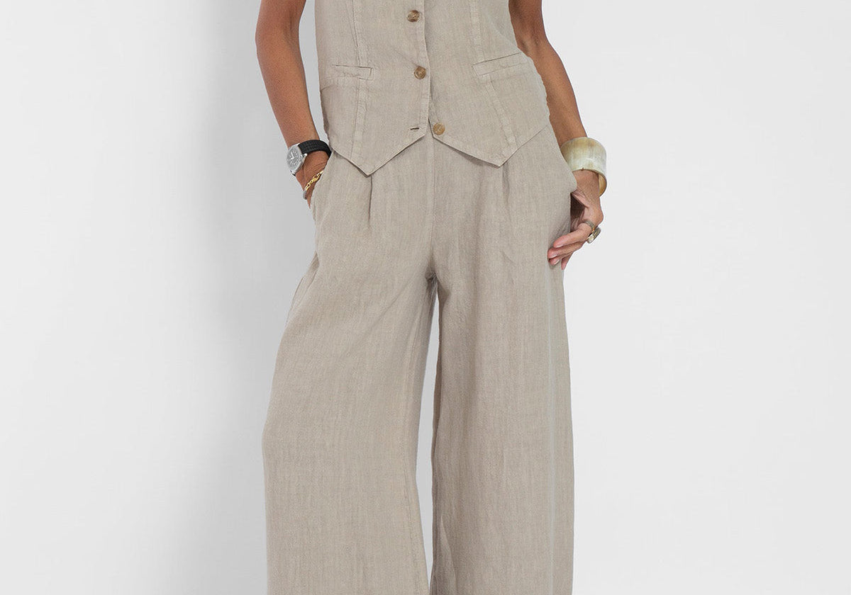 Aira | Buttoned Waistcoat & Wide-Leg Trousers Set