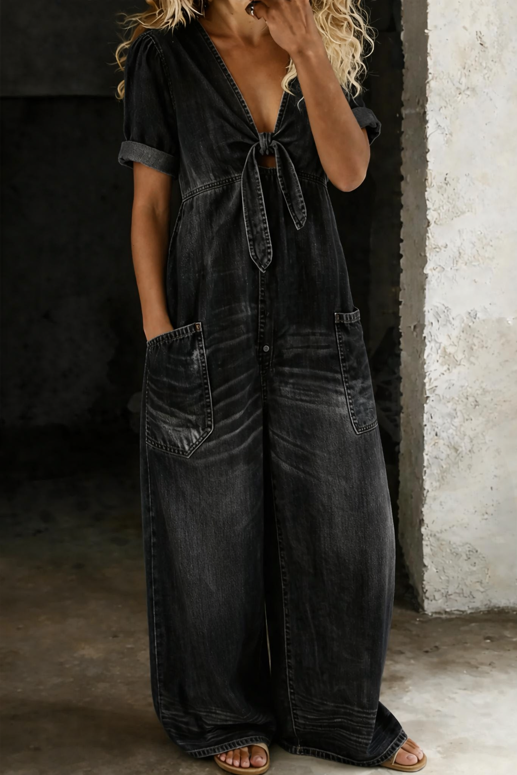Agnes - Kurzärmliger Jumpsuit mit V-Ausschnitt