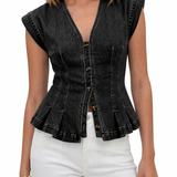 Dorothea - Denim-Top mit V-Ausschnitt