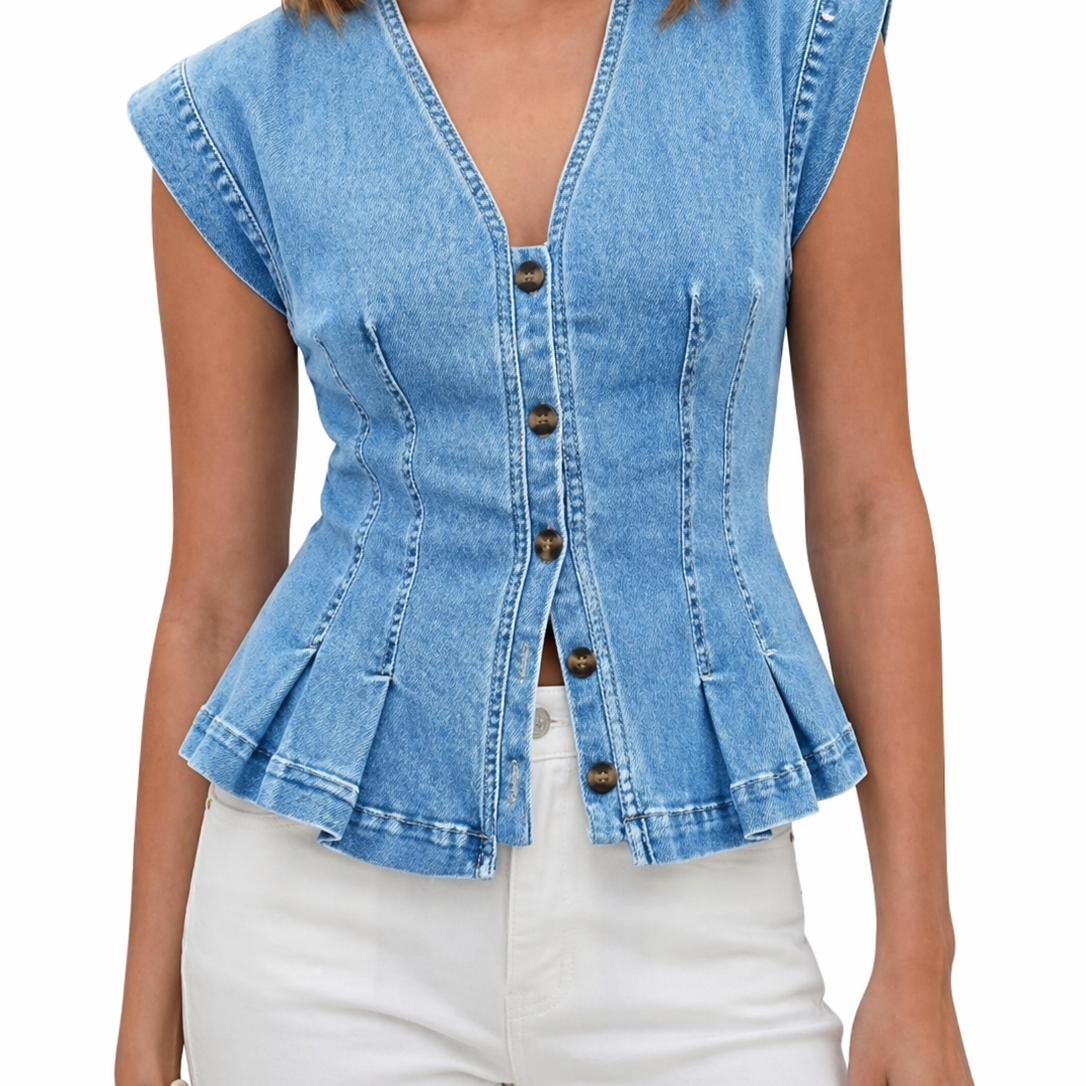 Dorothea - V-Neck Denim Top