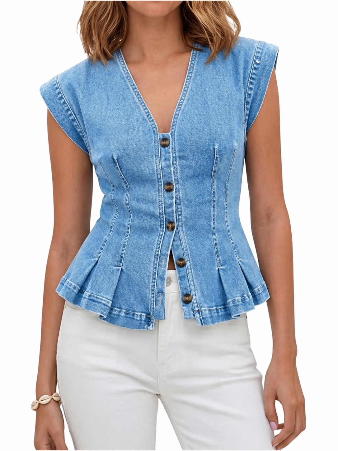 Dorothea - Denim-Top mit V-Ausschnitt