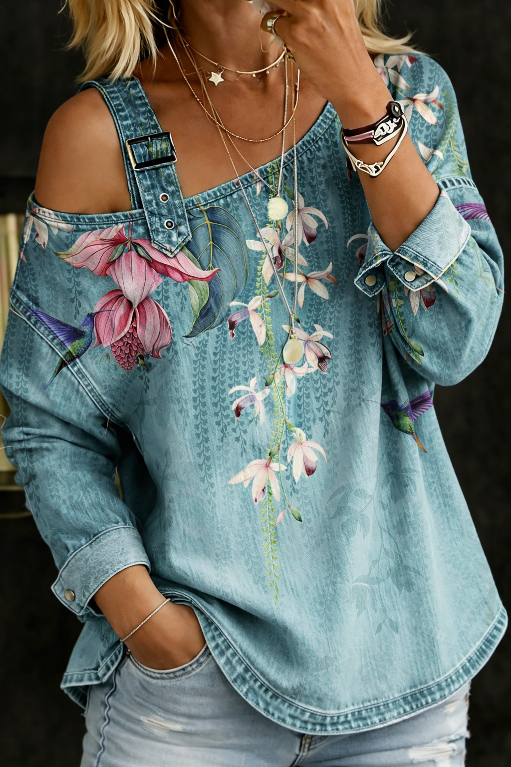 Elsbeth - Denim-Top mit Freiliegenden Schultern
