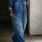 Alwine - Denim Jumpsuit mit schulterfreien Trägern