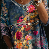 Erna - Vintage Blumen-Denim-Bluse