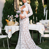 Edalene Long Sleeve Flower Cutout Lace Maxi Dress