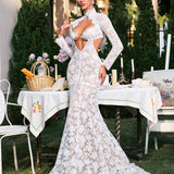 Edalene Long Sleeve Flower Cutout Lace Maxi Dress