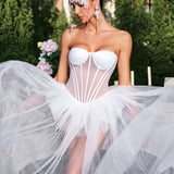 Eddard Strapless Corset Mesh Maxi Dress