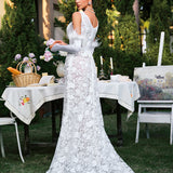 Edison Plunge Neck Floral Lace Maxi Dress