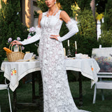 Edison Plunge Neck Floral Lace Maxi Dress