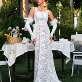 Edison Plunge Neck Floral Lace Maxi Dress