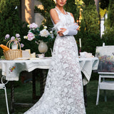 Edison Plunge Neck Floral Lace Maxi Dress