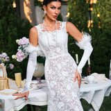 Edison Plunge Neck Floral Lace Maxi Dress