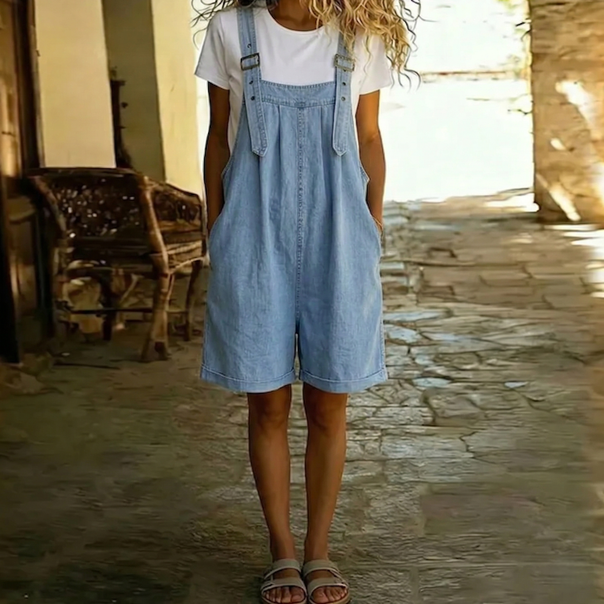 Antje - Short Denim Overalls with Soft Cotton Touch