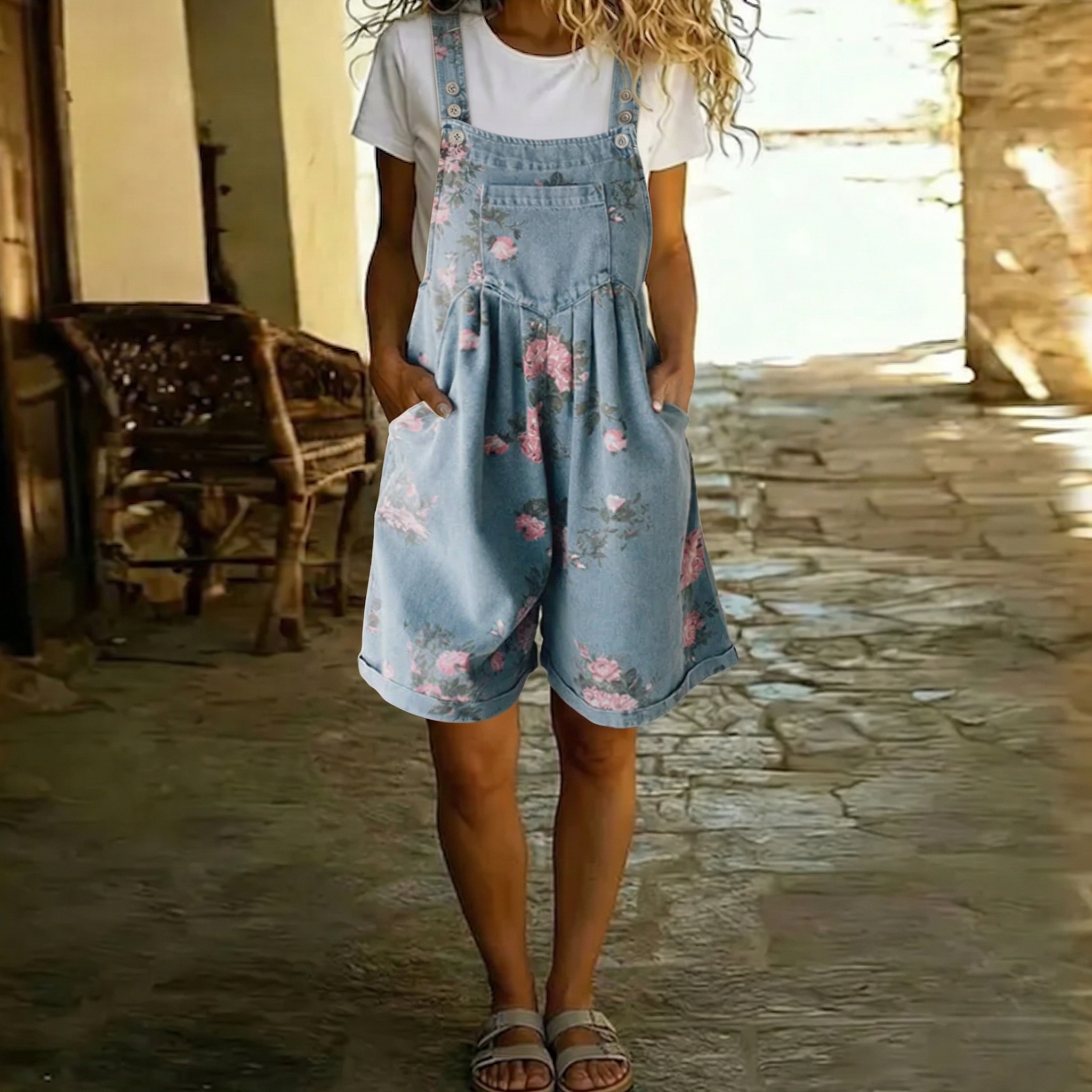 Doris - Denim Floral Overall