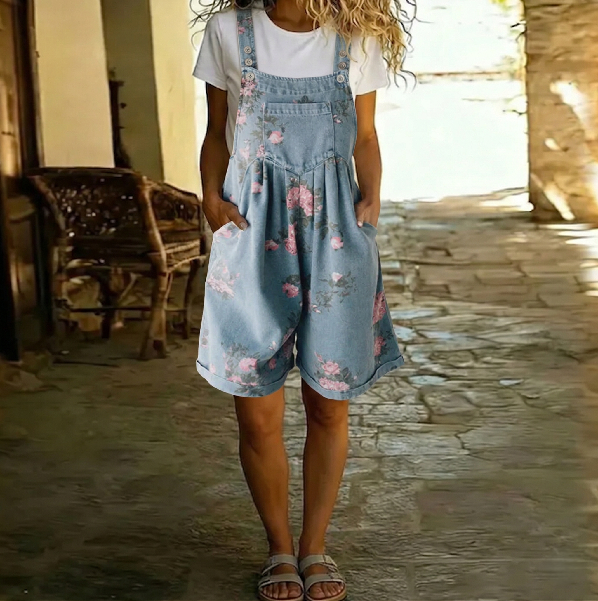 Doris - Denim Blumenoverall