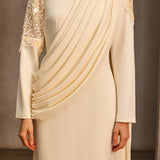 Noxavelle V Neck Draped Sequin Maxi Dress