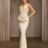 Nyrionyx Strapless Lace Draped Maxi Dress