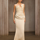 Nyrionyx Strapless Lace Draped Maxi Dress