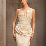 Nyrionyx Strapless Lace Draped Maxi Dress