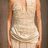 Nyrionyx Strapless Lace Draped Maxi Dress