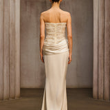 Nyrionyx Strapless Lace Draped Maxi Dress