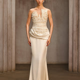 Nyrionyx Strapless Lace Draped Maxi Dress