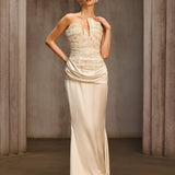 Nyrionyx Strapless Lace Draped Maxi Dress