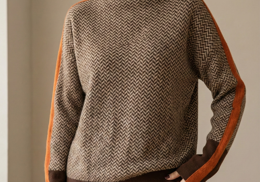 Eleanor | Luxury Herringbone High-Neck Jumper