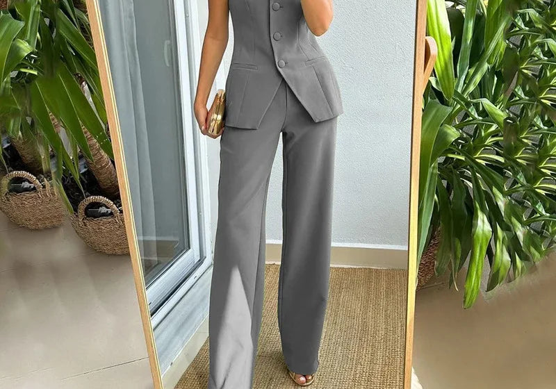 Bria | Sleeveless Buttoned Two-Piece Set