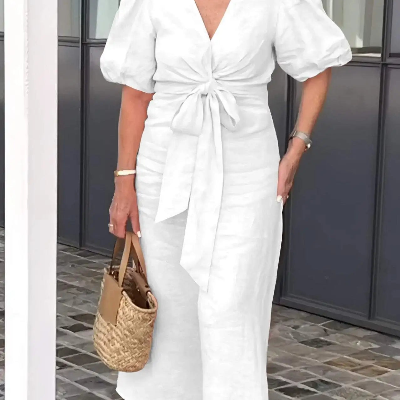 Lynora | Elegant V-Neck Midi Dress