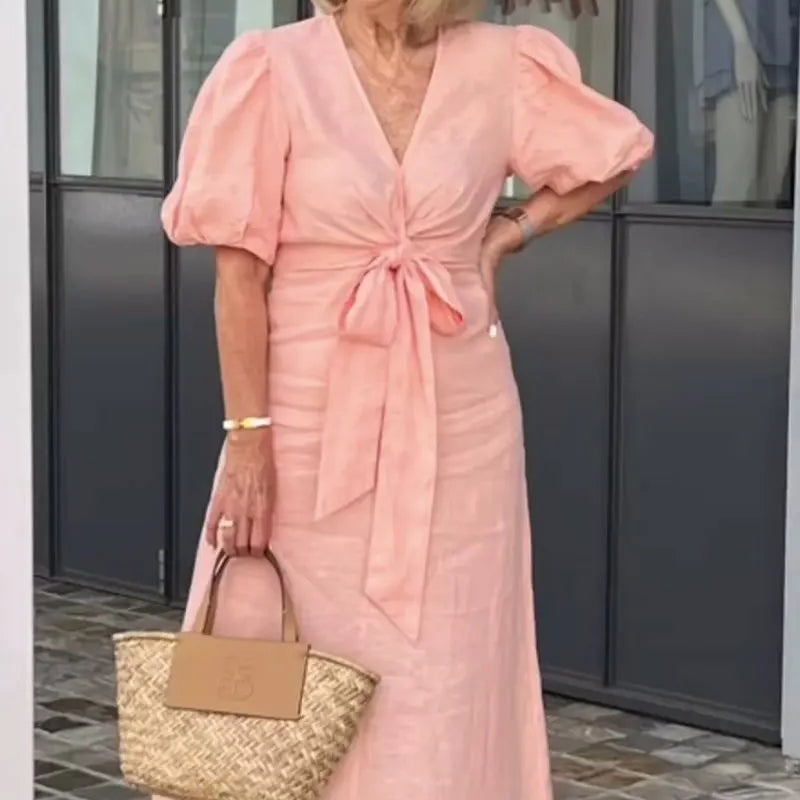 Lynora | Elegant V-Neck Midi Dress
