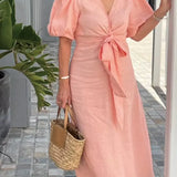 Lynora | Elegant V-Neck Midi Dress