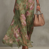 Serena - Green Floral Chiffon Halterneck Maxi Dress
