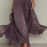 Flavia - Purple Chiffon Maxi Dress with Keyhole Neckline and Lace Trim