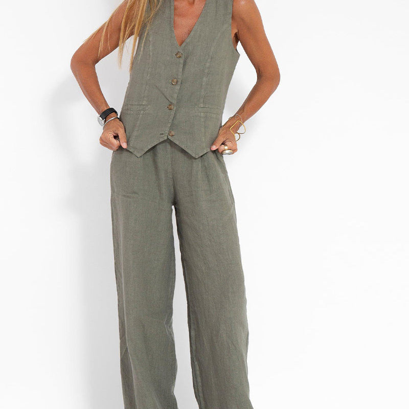 Aira | Buttoned Waistcoat & Wide-Leg Trousers Set