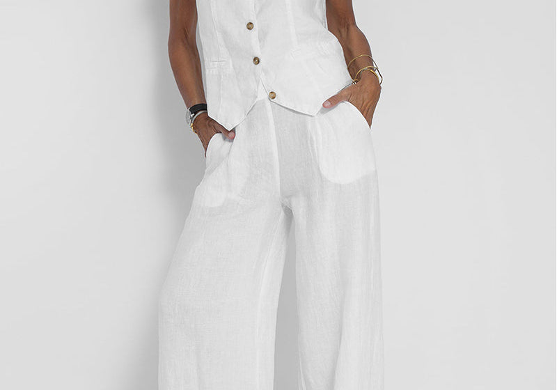 Aira | Buttoned Waistcoat & Wide-Leg Trousers Set