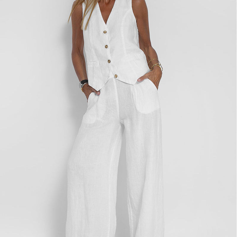 Aira | Buttoned Waistcoat & Wide-Leg Trousers Set