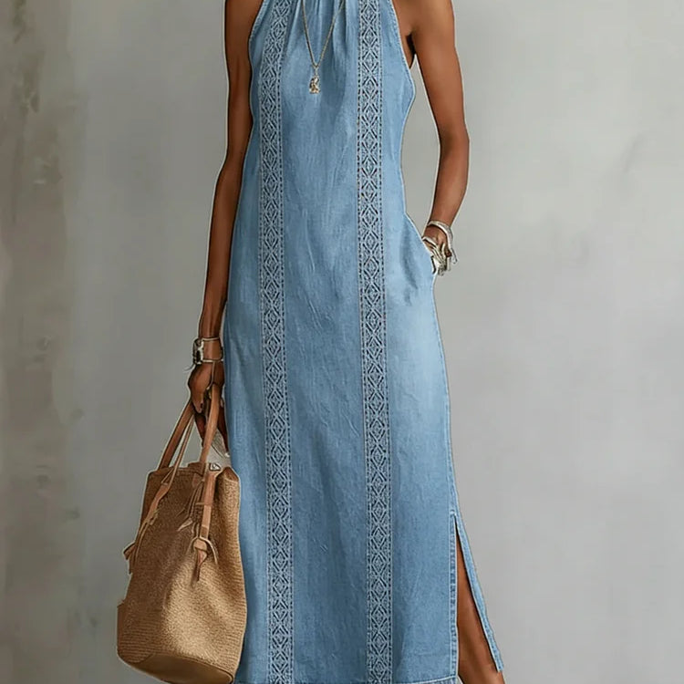 Greta - Denim Dress with Retro Lace