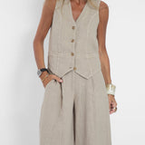 Aira | Buttoned Waistcoat & Wide-Leg Trousers Set