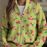 Dagmar™ | Cardigan with Blossoms on Lime