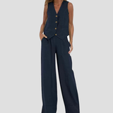 Aira | Buttoned Waistcoat & Wide-Leg Trousers Set