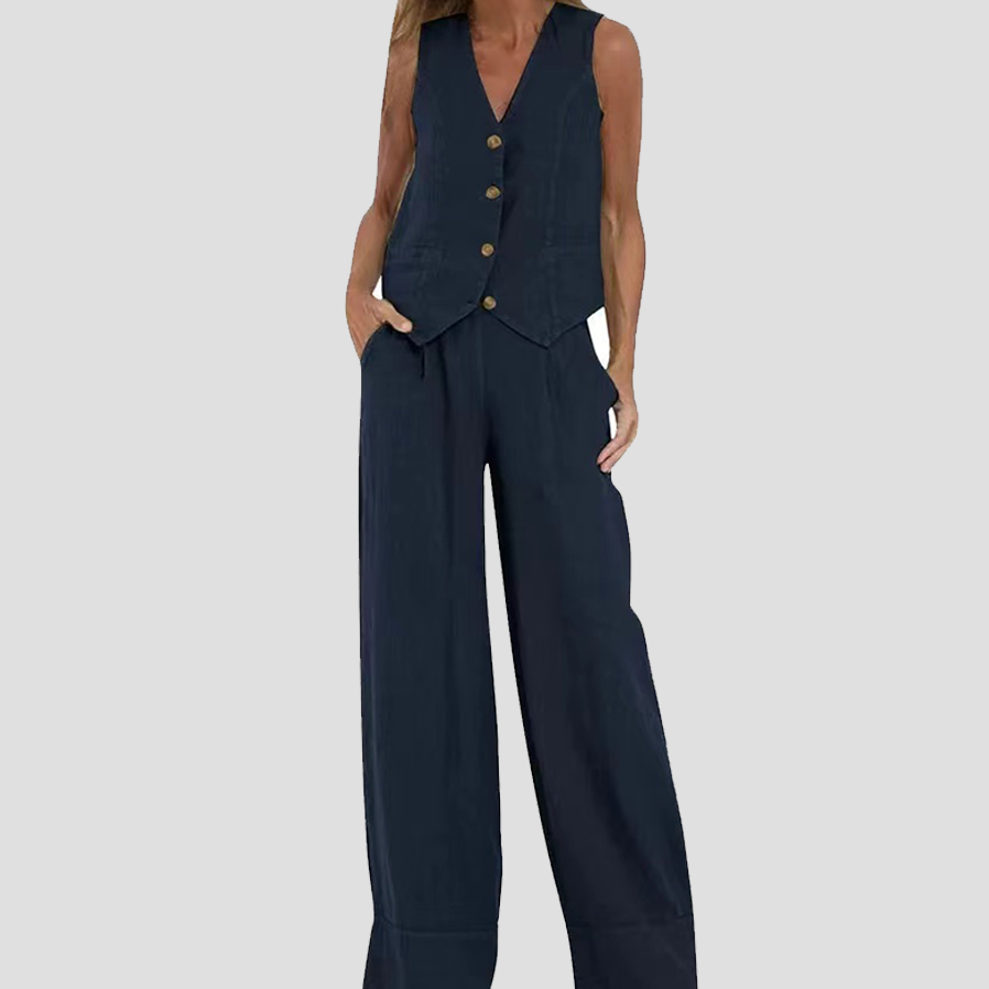 Aira | Buttoned Waistcoat & Wide-Leg Trousers Set